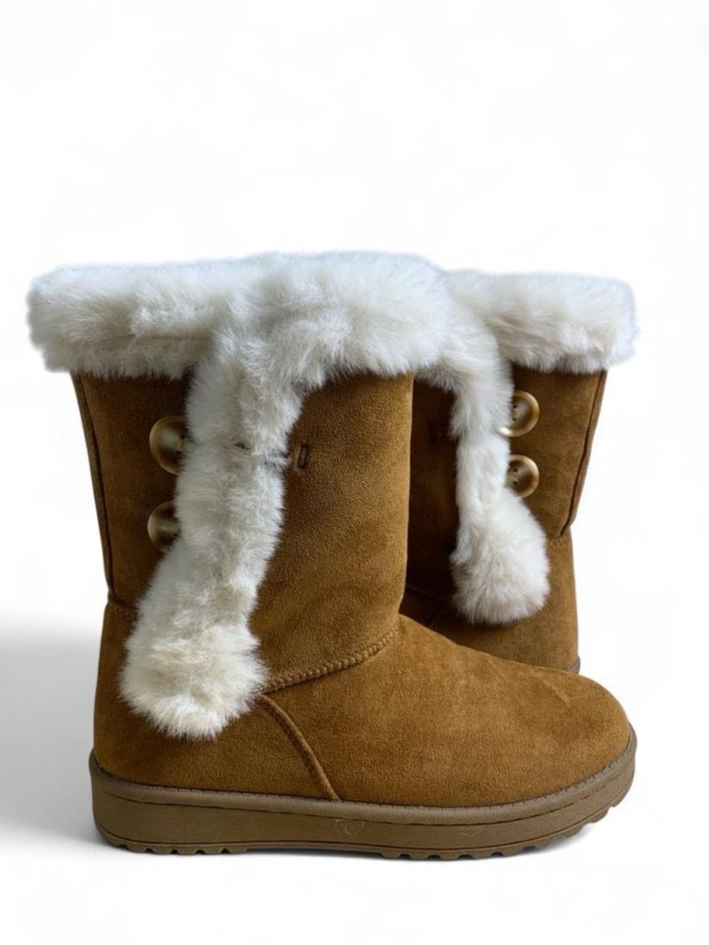 SO Kids Faux Fur Winter Boots - Chestnut Brown with White Trim